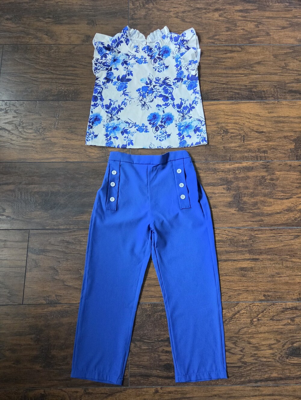 White with Blue Floral Blouse & Sailor Pants